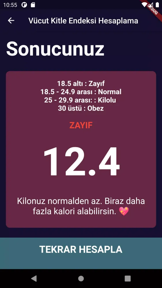 Capturas de pantalla de Vücut Kitle Endeksi Hesaplama