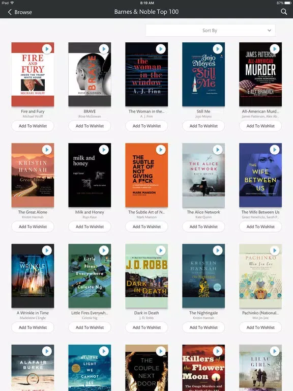 Ảnh chụp màn hình của NOOK Audiobooks iPad 