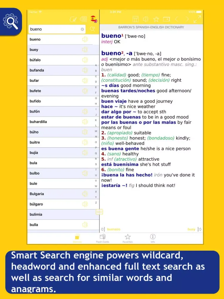 Tangkapan layar Barron’s Spanish-English Bilingual Dictionary iPad 