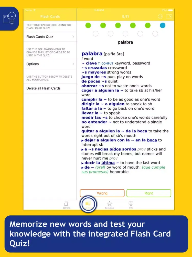 Tangkapan layar Barron’s Spanish-English Bilingual Dictionary iPad 