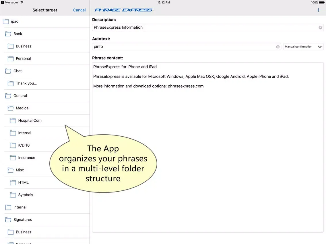 تصاویر PhraseExpress Autotext iPad 