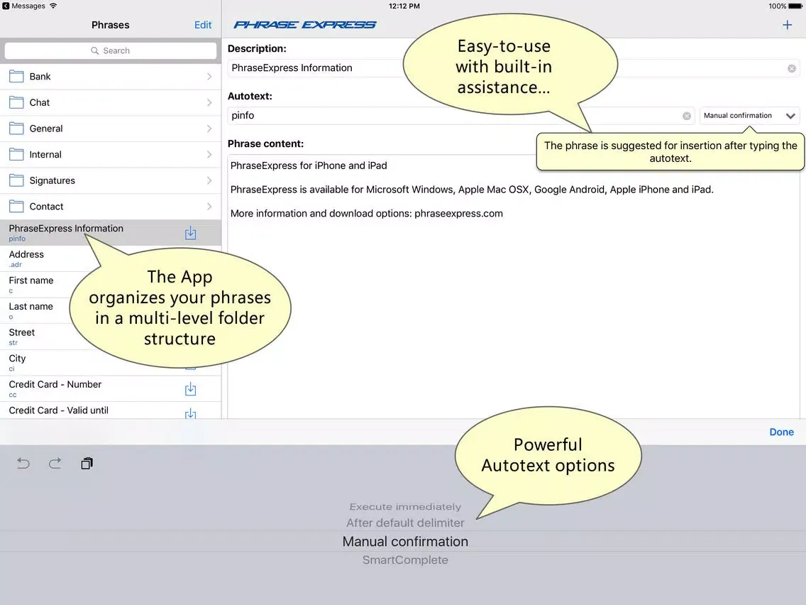 تصاویر PhraseExpress Autotext iPad 