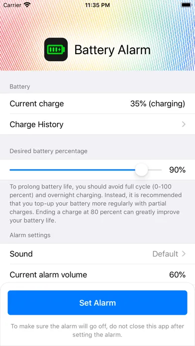 Ảnh chụp màn hình của Battery Charge Alarm