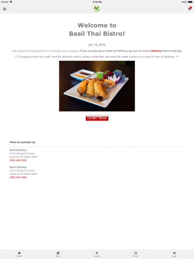 Basil Thai Bistro Midland iPad  স্ক্রিনশট
