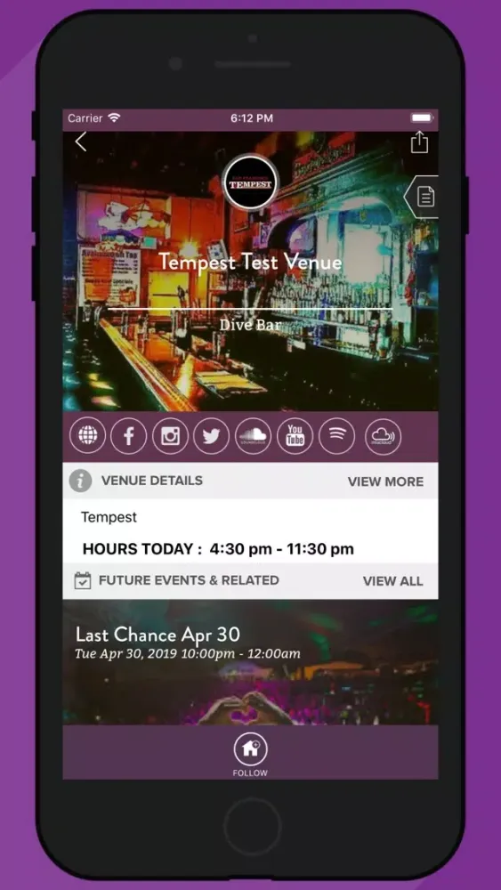 BasslineBars-Bars, Events, Tab स्क्रीनशॉट