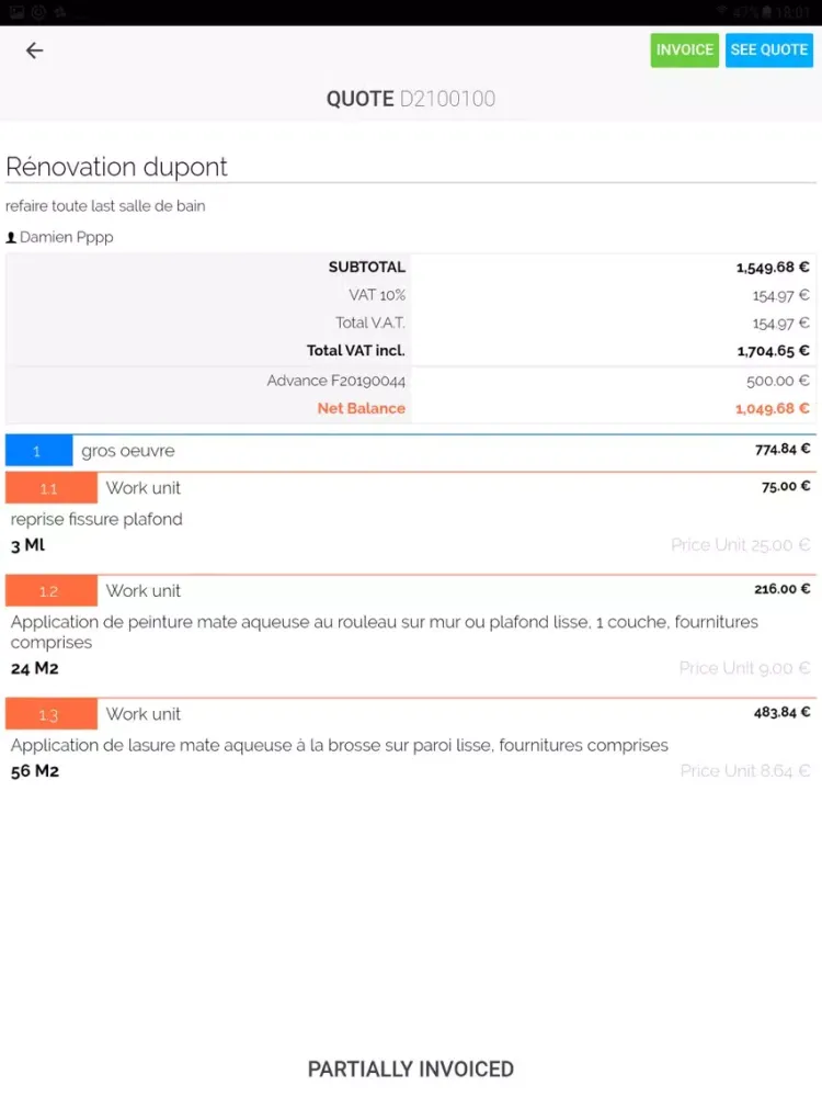Capturas de tela do EstimateONSITE for contractors iPad 