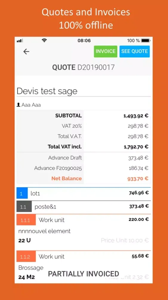 Capturas de tela do EstimateONSITE for contractors