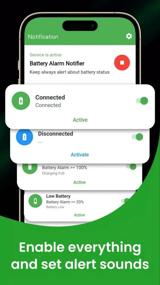 Capturas de tela do Battery Sound Notification