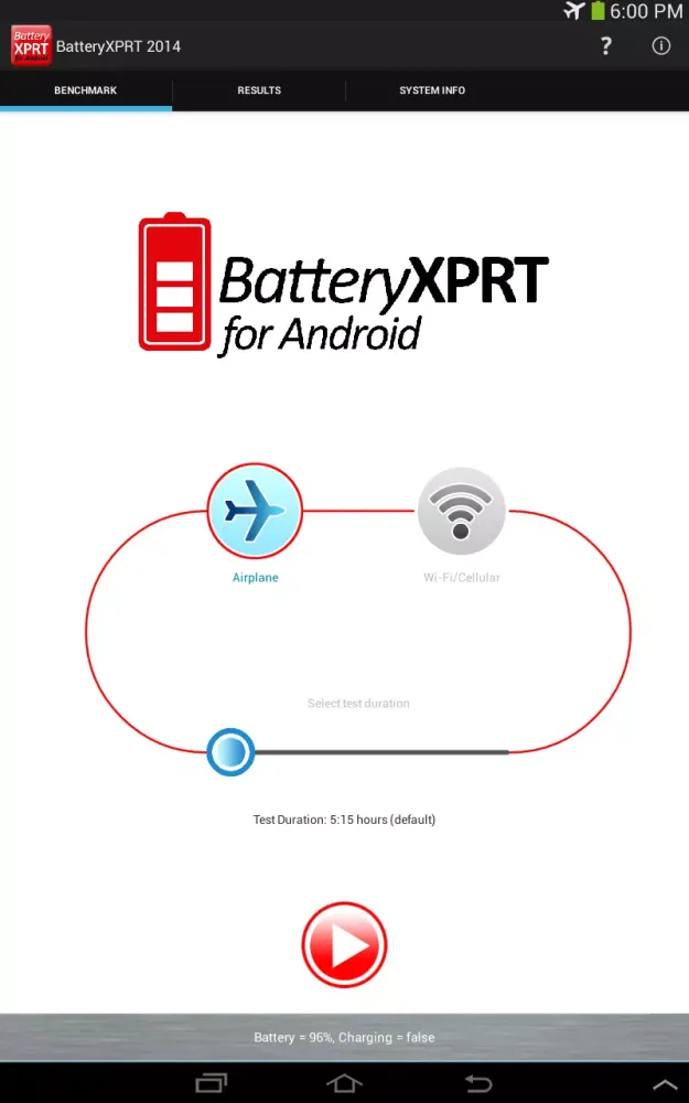 Captures d'écran de BatteryXPRT Tests