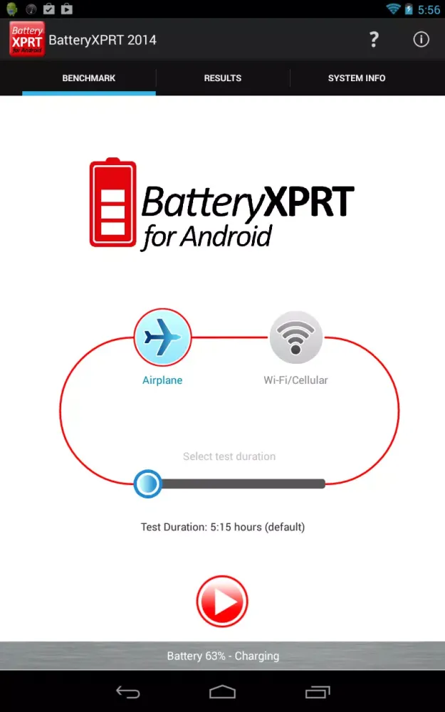 Captures d'écran de BatteryXPRT Tests