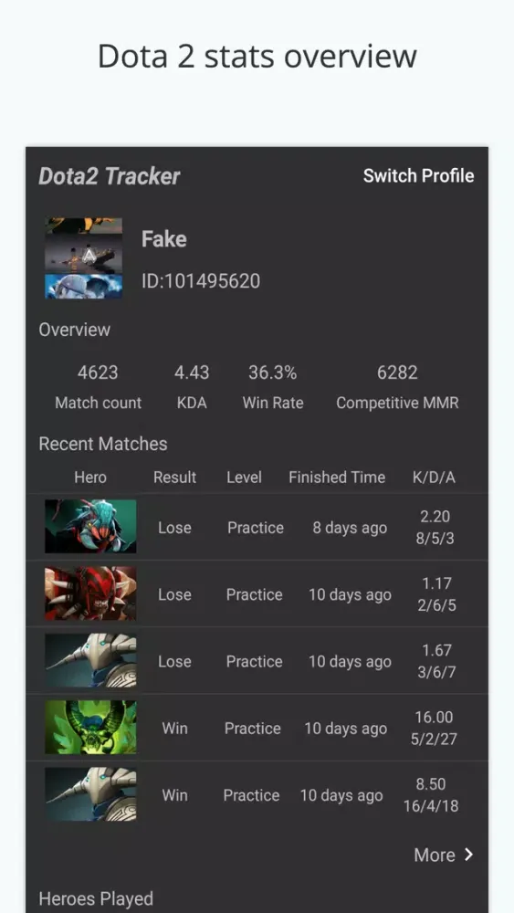 Captures d'écran de Dota 2 Tracker