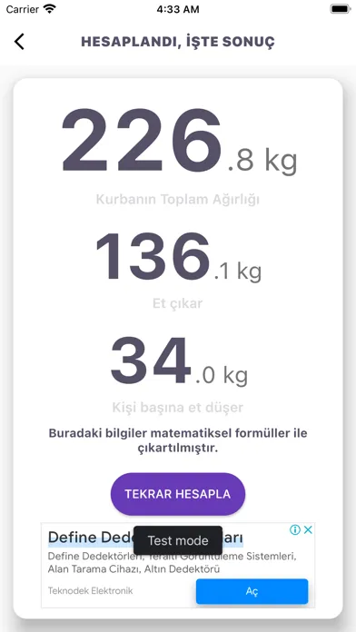 Tangkapan skrin Kurbanlık Kilo Hesaplama PRO