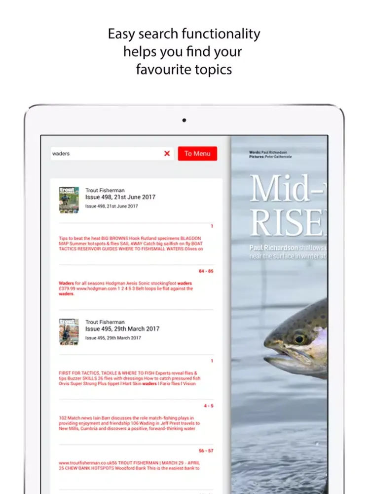 Tangkapan layar Trout Fisherman Magazine iPad 