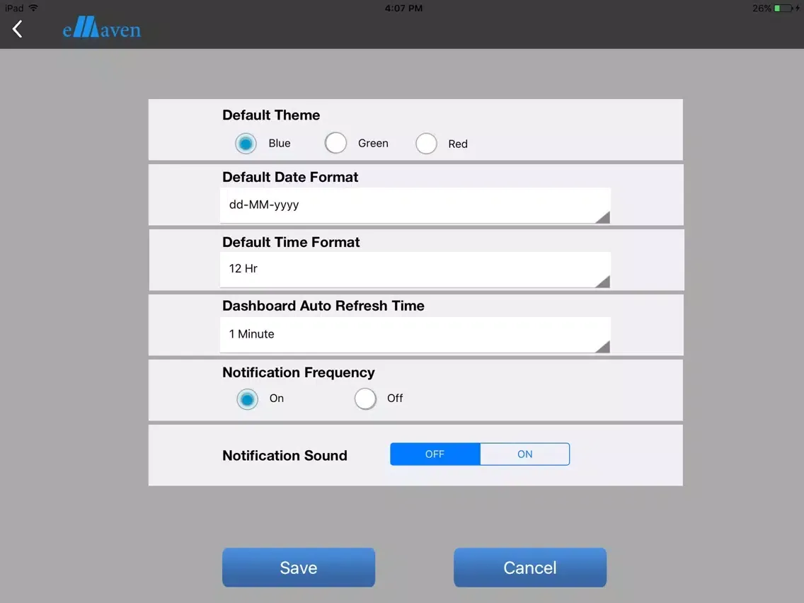 Ảnh chụp màn hình của eMaven Admin Counsel iPad 