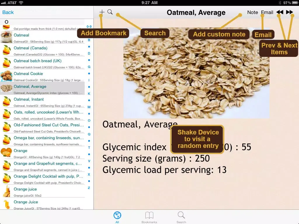 Glycemic Index and Load for Foods iPad 应用截图