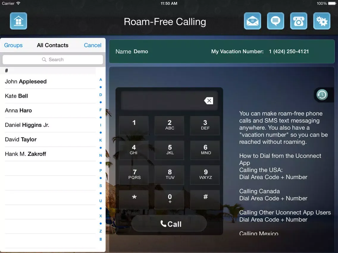 Tangkapan layar Brickell Bay Beach Club & Spa UConnect iPad 