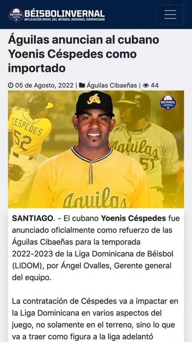 Zrzuty ekranu Béisbol Invernal