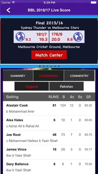 BBL T20 2016/2017 Fixtures,Schedule,Live Score Screenshots