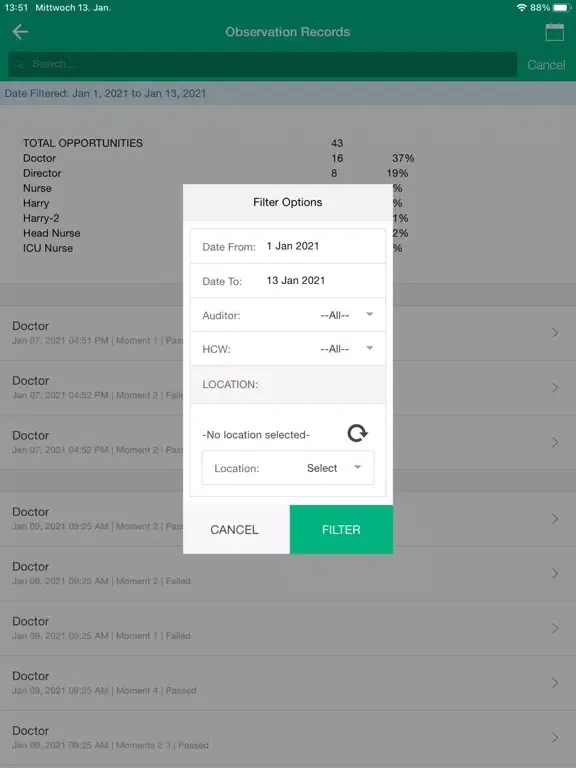 ภาพหน้าจอของ HAT Hygiene Audit Tool iPad 