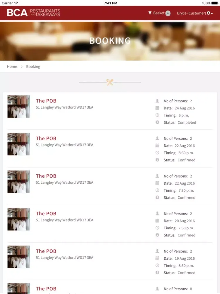 Tangkapan layar BCA Restaurants and Takeaways iPad 