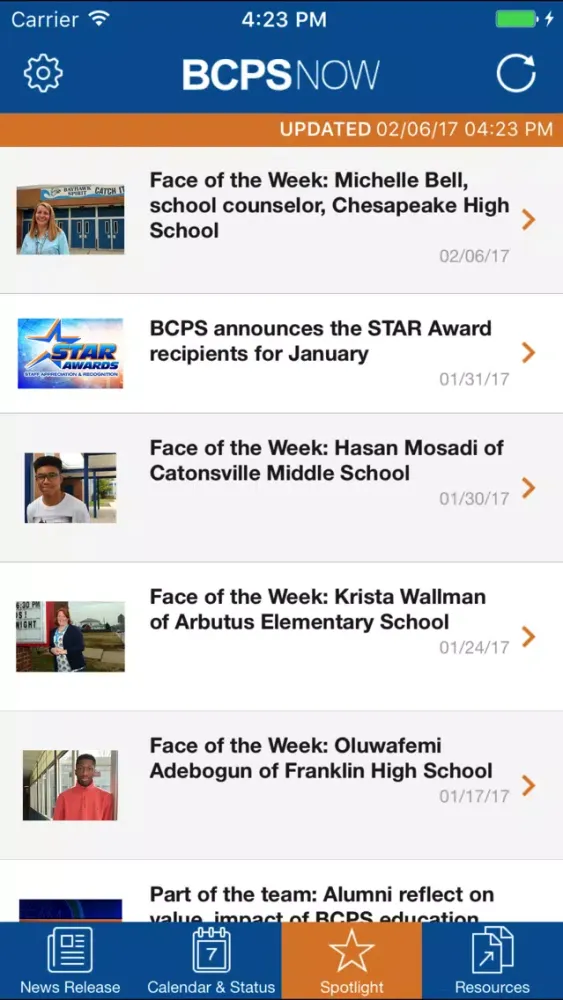 Capturas de tela do BCPS Now