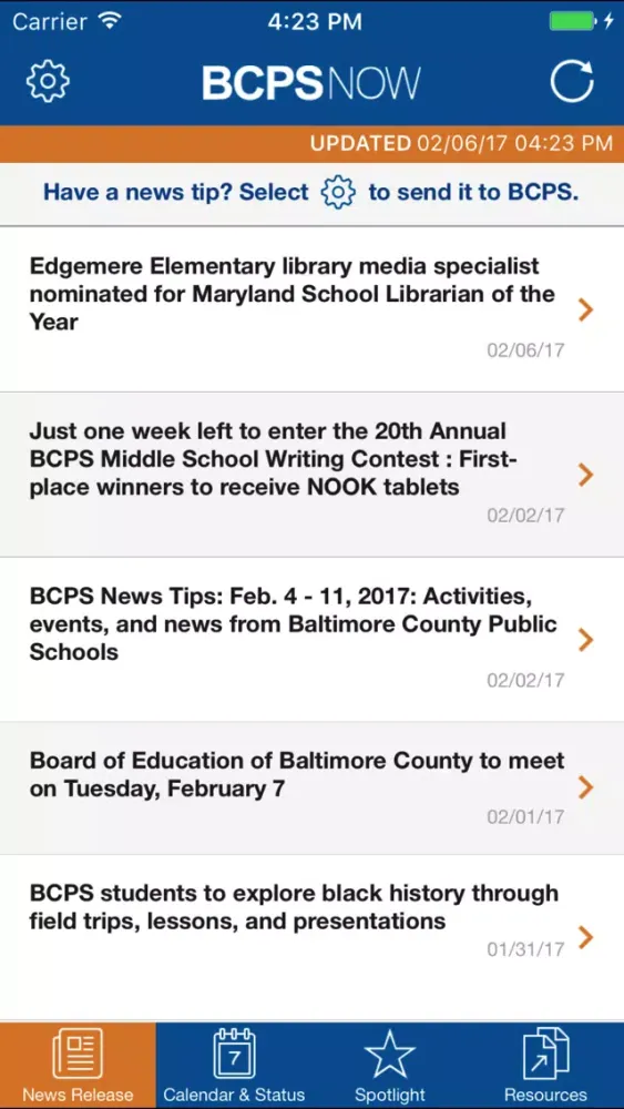 Capturas de tela do BCPS Now