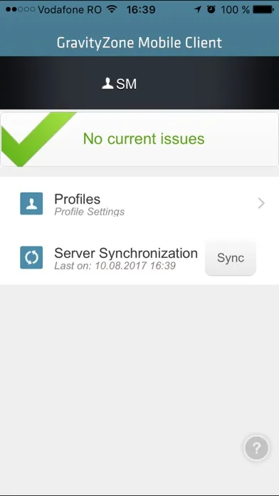 Ảnh chụp màn hình của GravityZone Mobile Client