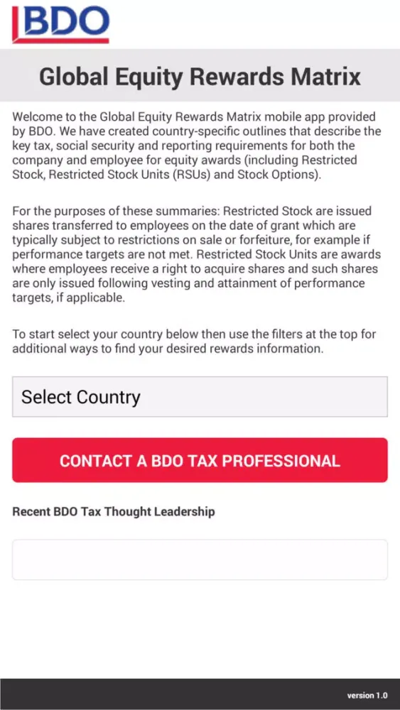 BDO Global Equity Rewards Matrix Screenshots