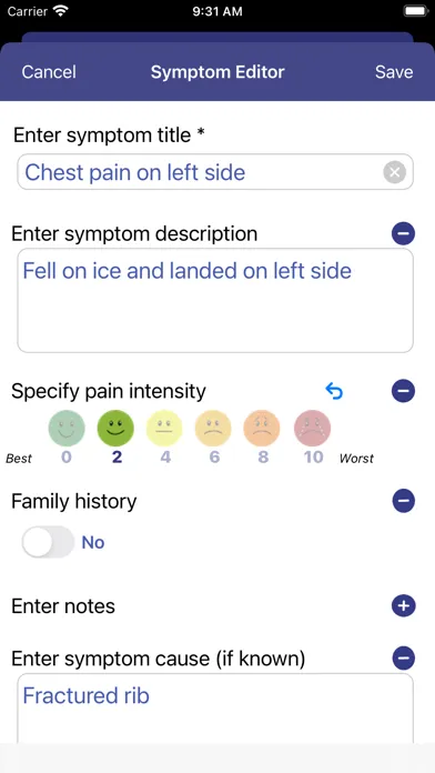 ภาพหน้าจอของ Symptoms Tracker