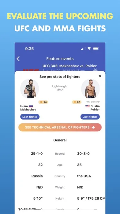 Ảnh chụp màn hình của Stats Fight: MMA Picks & Score
