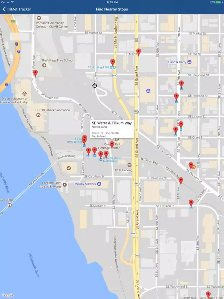 Ảnh chụp màn hình của TriMet Tracker iPad 