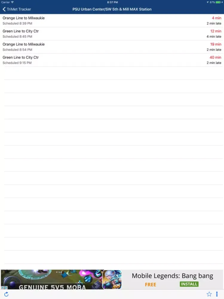 Ảnh chụp màn hình của TriMet Tracker iPad 