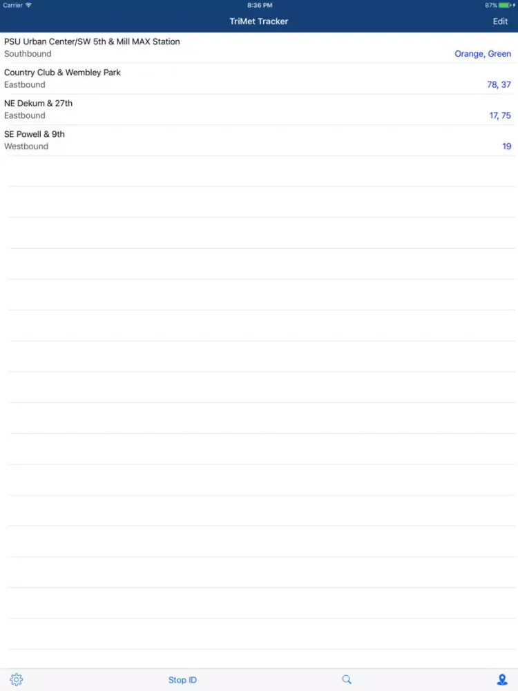 Ảnh chụp màn hình của TriMet Tracker iPad 