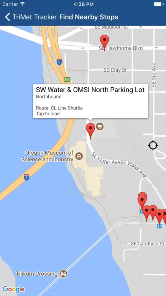 Ảnh chụp màn hình của TriMet Tracker