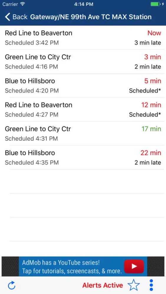 Ảnh chụp màn hình của TriMet Tracker