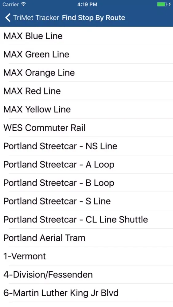 Ảnh chụp màn hình của TriMet Tracker