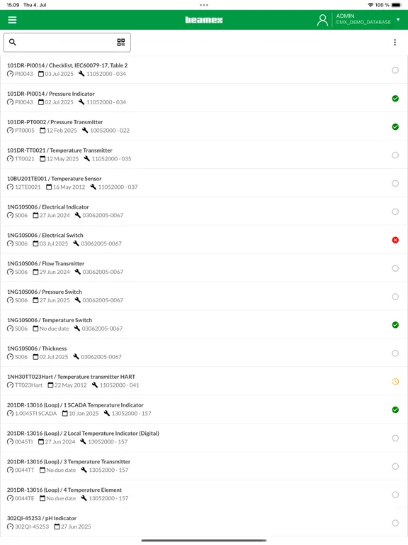 Screenshot di Beamex bMobile iPad 