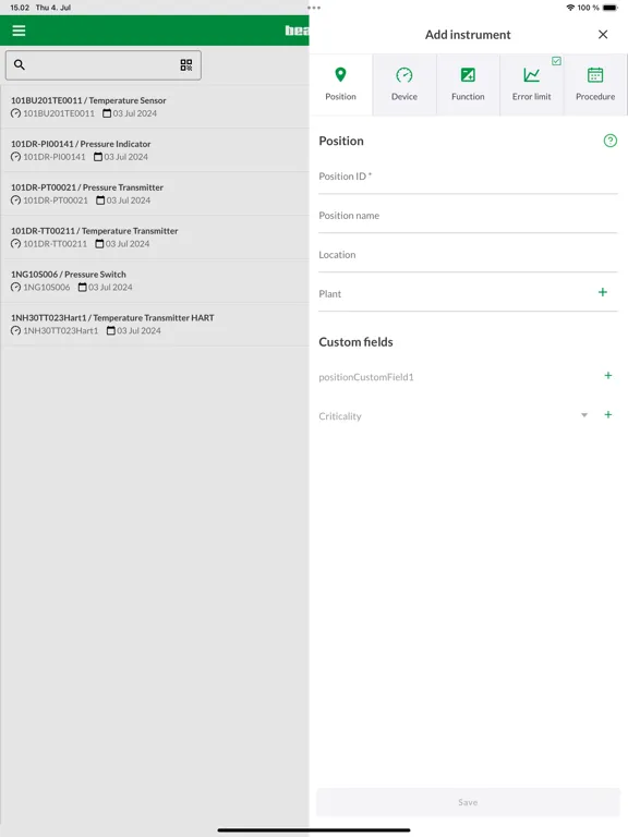 Screenshot di Beamex bMobile iPad 