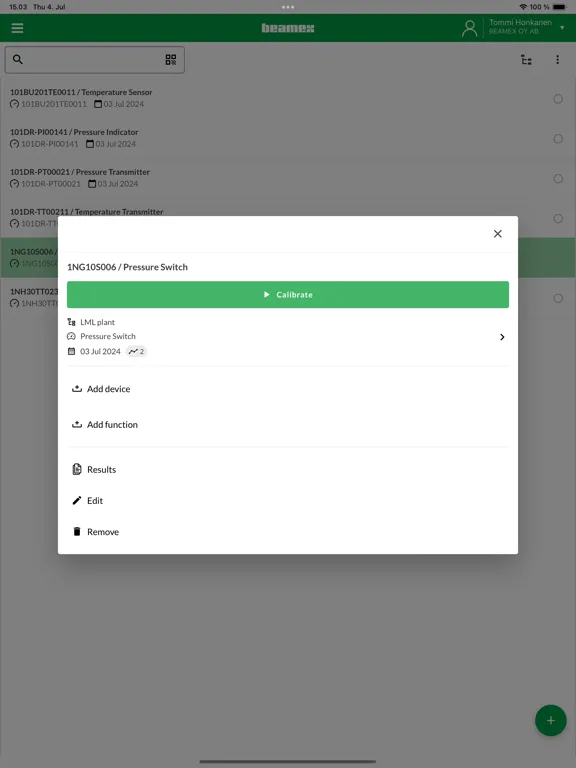 Screenshot di Beamex bMobile iPad 
