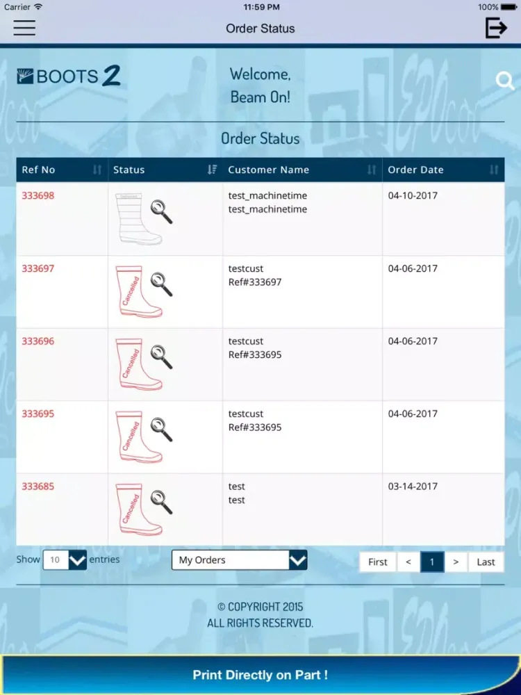 Order Status - Beam On iPad  스크린샷
