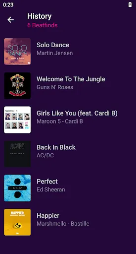 ภาพหน้าจอของ Music Recognition