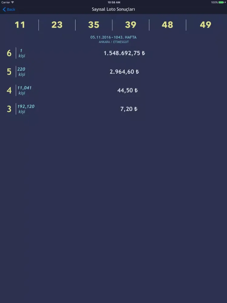 Tangkapan layar Loto Sonuçları - Sayısal Loto,Süper Loto,Şans Topu iPad 