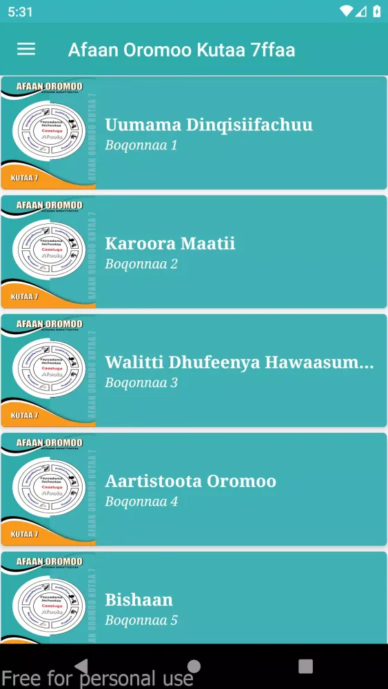 Zrzuty ekranu Afaan Oromoo Kutaa 7ffaa