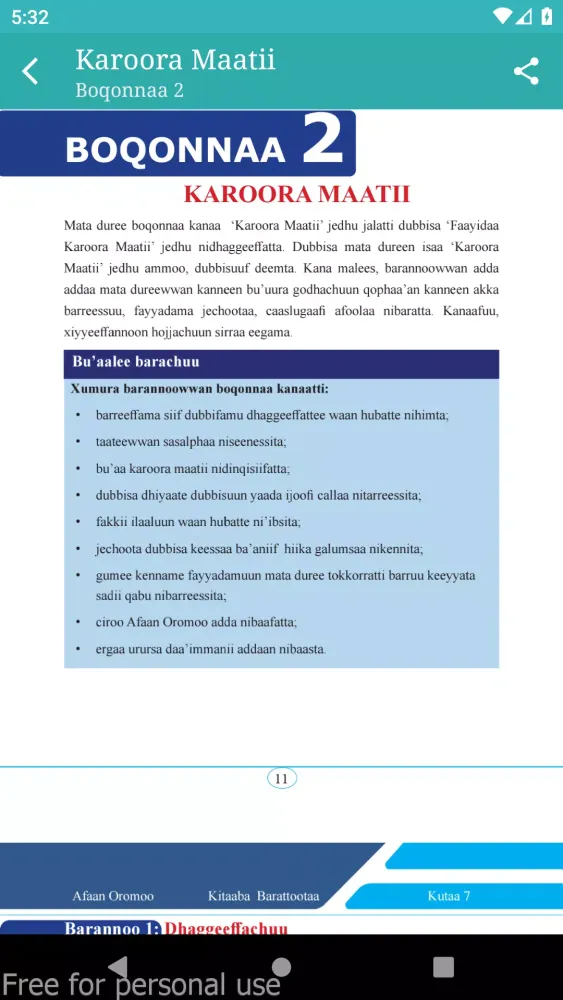 Zrzuty ekranu Afaan Oromoo Kutaa 7ffaa