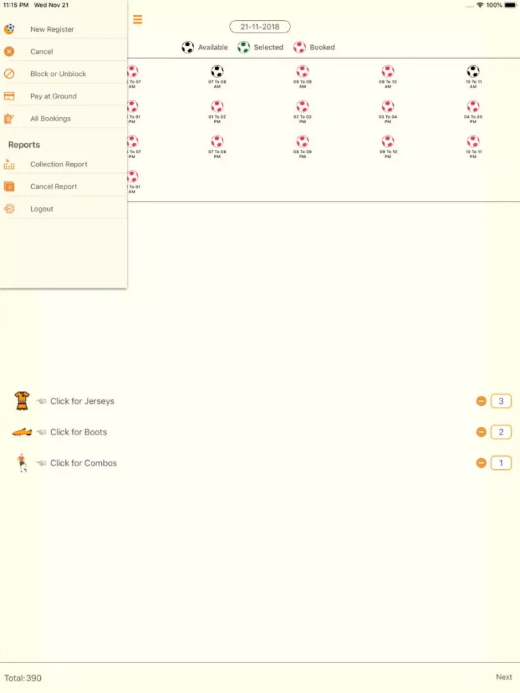 Capturas de tela do Turf Booking Admin iPad 