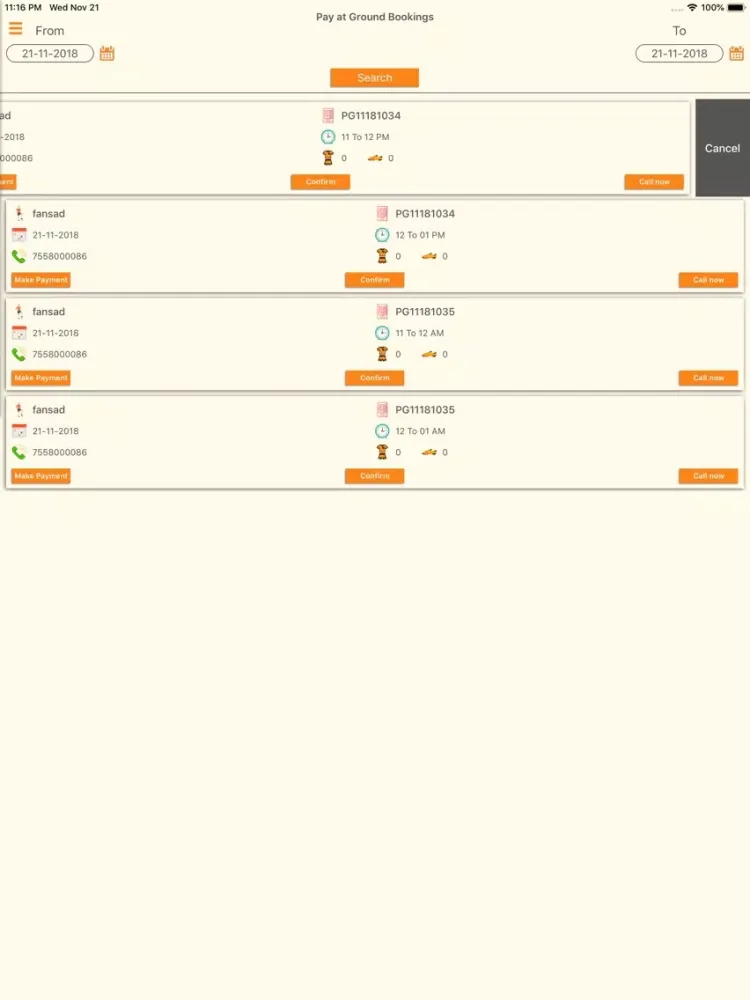 Capturas de tela do Turf Booking Admin iPad 