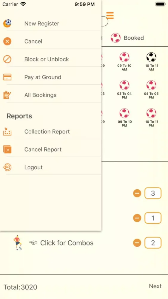 Capturas de tela do Turf Booking Admin