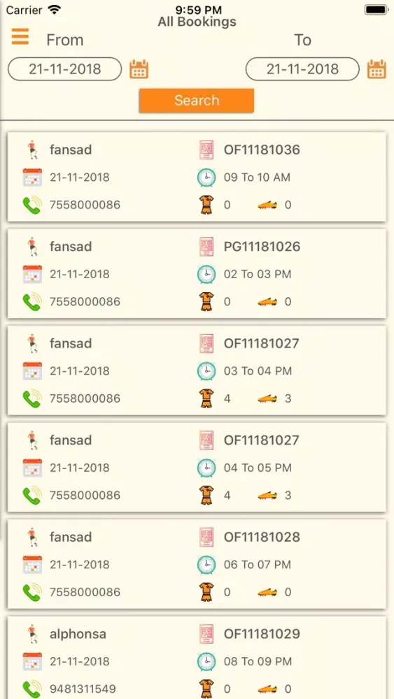 Capturas de tela do Turf Booking Admin
