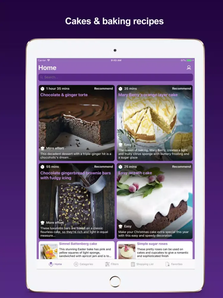 Cakes & baking recipes iPad  Screenshots