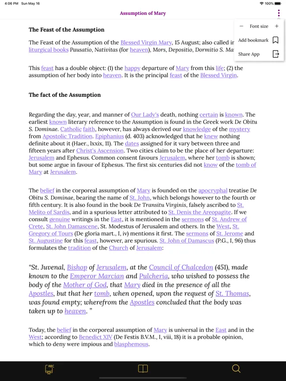 Tangkapan layar Catholic Encyclopedia iPad 